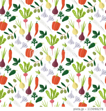 Spicy veggies vector flat seamless pattern design 113098278