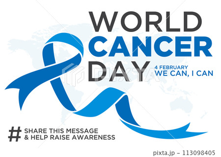 World cancer day lettering element design with blue color ribbon on white background 113098405