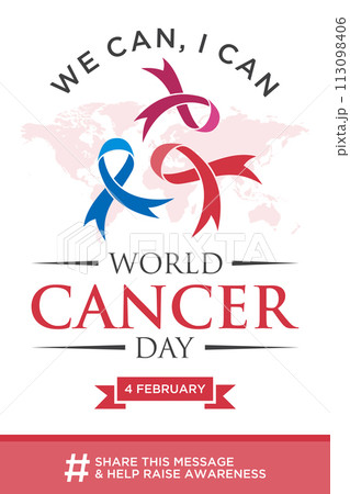 World cancer day lettering element design with different color ribbon on white background 113098406