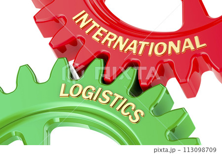 International Logistics concept with colored gearwheels. 3D rendering International Logistics concept with colored gearwheels. 3D rendering 113098709