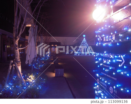 風景写真　横浜南部市場　夜の海辺の広場 113099136