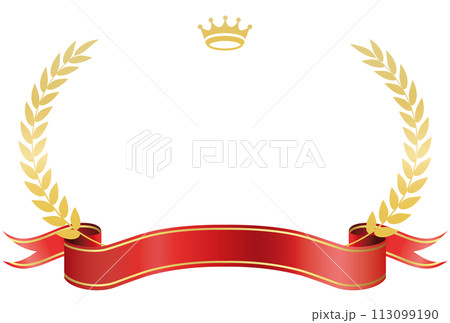 リボンと月桂樹のシンプルフレーム 113099190