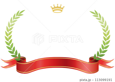 リボンと月桂樹のシンプルフレーム 113099191