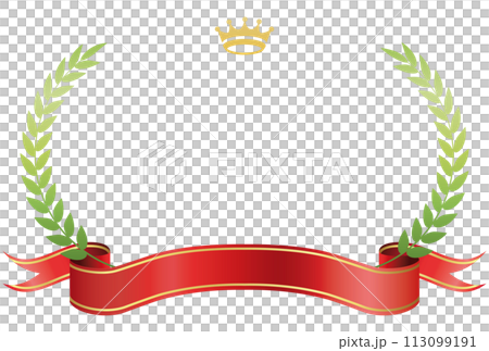 リボンと月桂樹のシンプルフレーム 113099191