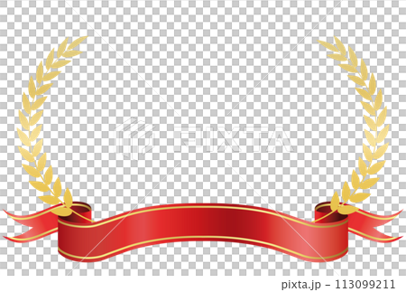 リボンと月桂樹のシンプルフレーム 113099211