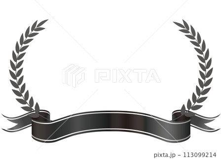 リボンと月桂樹のシンプルフレーム リボンと月桂樹のシンプルフレーム 113099214