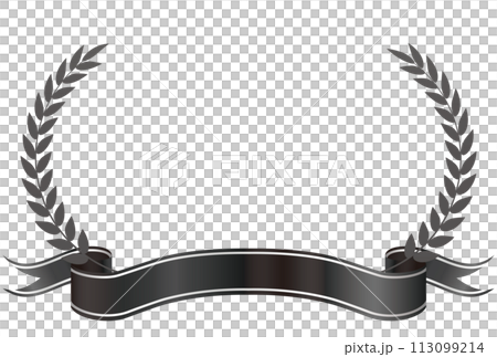 リボンと月桂樹のシンプルフレーム リボンと月桂樹のシンプルフレーム 113099214