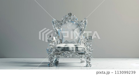 Empty crystal throne isolated on the white and gray background 113099239