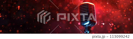 Microphone isolated on glowing red background with copy space 113099242