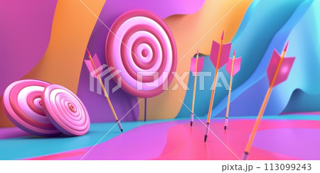 Abstract target and arrows on the pastel pink, blue and orange color 113099243