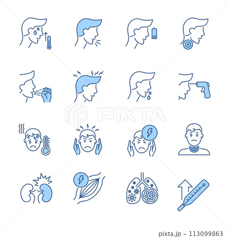 Coronavirus symptoms related vector icons set 113099863