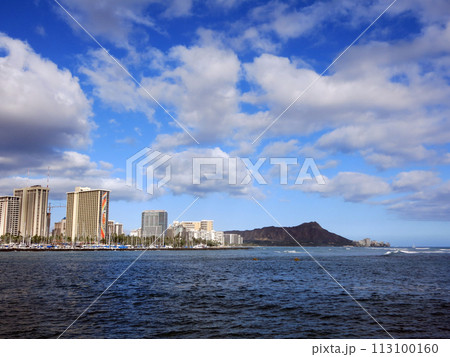 Waves roll in from ocean in front of Ala Wai Boat Harbor 113100160