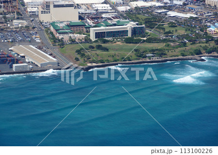 Aerial of Kakaako Beach park in Honolulu Aerial of Kakaako Beach park in Honolulu 113100226