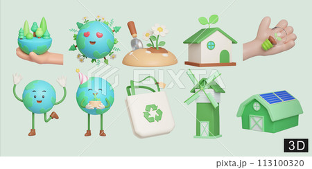 Eco Global Warming icon set Illustration Eco global warming icons. 3D Illustration Eco Global Warming icon set Illustration Eco global warming icons. 3D Illustration 113100320