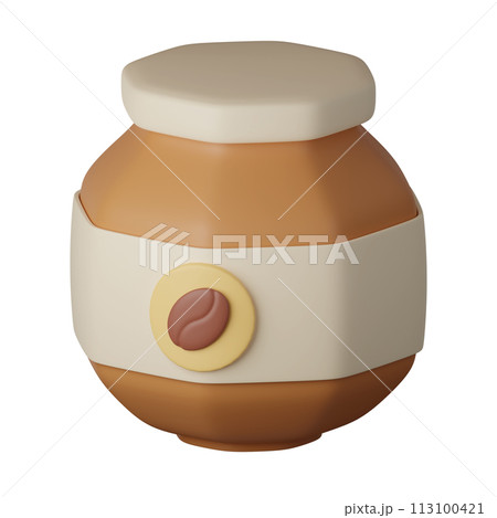 A bottle of Ground coffee Cartoon Style Isolated on a White Background. 3d illustration A bottle of Ground coffee Cartoon Style Isolated on a White Background. 3d illustration 113100421