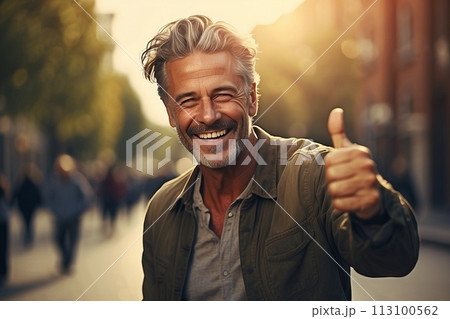 グッドサインを笑顔でする元気なシニア男性 グッドサインを笑顔でする元気なシニア男性 113100562