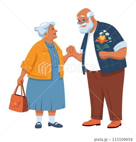 Happy old couple flat illustration 113100658