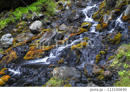 北海道/ 世界唯一！マンガン酸化物生成現象が地上で唯一確認できる貴重な場所「オンネトー湯の滝」 113100690