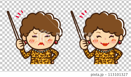 Illustration of an Osaka lady holding an instruction stick 113101327
