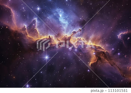 星々の誕生と終焉を描く宇宙絵巻：無限の宇宙の鮮やかなアートワーク AI生成 117 113101581