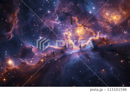 星々の誕生と終焉を描く宇宙絵巻：無限の宇宙の鮮やかなアートワーク AI生成 132 113101596