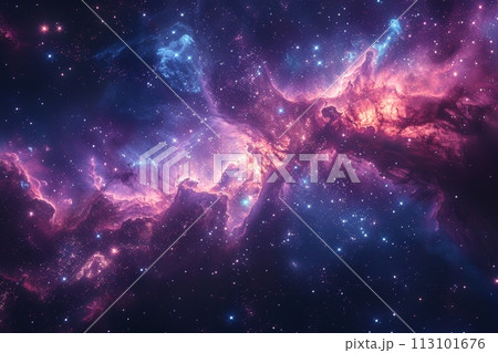 星々の誕生と終焉を描く宇宙絵巻：無限の宇宙の鮮やかなアートワーク AI生成 44 113101676