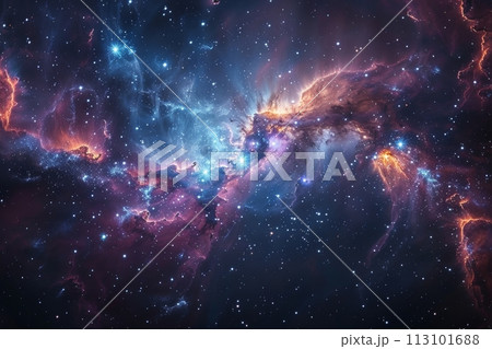 星々の誕生と終焉を描く宇宙絵巻：無限の宇宙の鮮やかなアートワーク AI生成 56 113101688