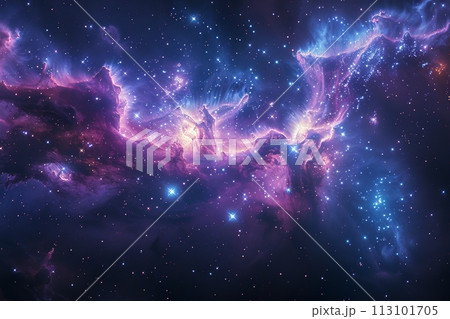 星々の誕生と終焉を描く宇宙絵巻：無限の宇宙の鮮やかなアートワーク AI生成 73 113101705