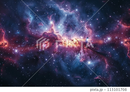 星々の誕生と終焉を描く宇宙絵巻：無限の宇宙の鮮やかなアートワーク AI生成 76 113101708
