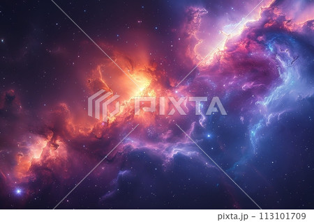 星々の誕生と終焉を描く宇宙絵巻：無限の宇宙の鮮やかなアートワーク AI生成 77 113101709