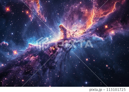 星々の誕生と終焉を描く宇宙絵巻：無限の宇宙の鮮やかなアートワーク AI生成 93 113101725