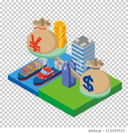 円安メリット企業のイメージイラスト 円安メリット企業のイメージイラスト 113103522