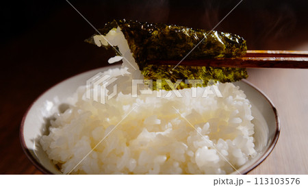 ご飯のおかず 海苔 箸で巻いた海苔02 ご飯のおかず 海苔 箸で巻いた海苔02 113103576
