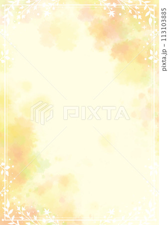 植物飾りをあしらった黄色い背景-縦型 植物飾りをあしらった黄色い背景-縦型 113103885