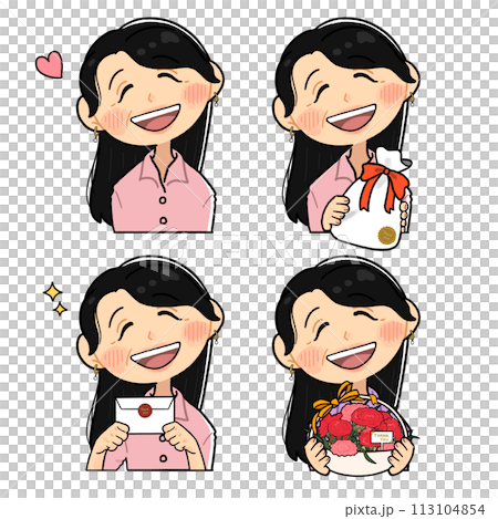Mother's Day present and mother_simple illustration set [upper body] 113104854