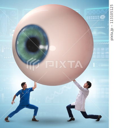 Doctor examining giant eye in medical concept 113105125