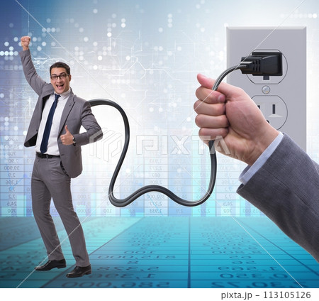 Businessman being powered by electricity and plug 113105126
