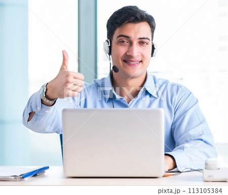 Male call-center operator in business concept 113105384