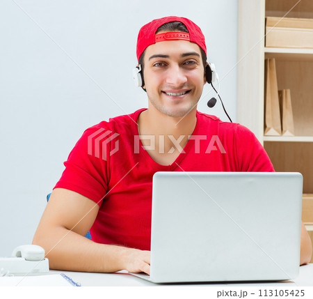 The call center worker at parcel distribution center in post off The call center worker at parcel distribution center in post off 113105425