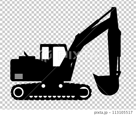 Excavator car/hydraulic excavator black and white silhouette (facing right) 113105517