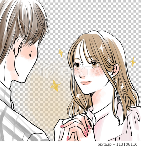 A woman looking at a man with sparkling eyes 113106110