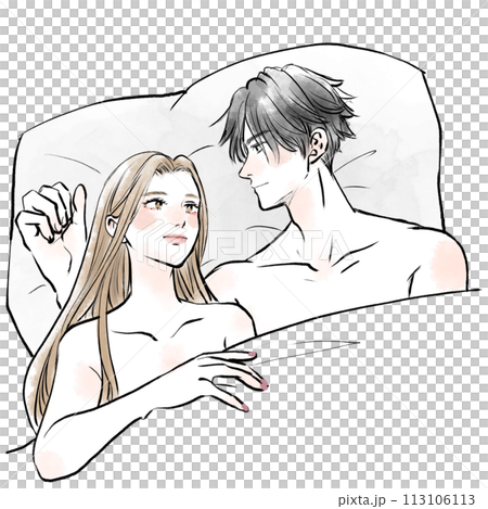 Happy man and woman sleeping in bed 113106113