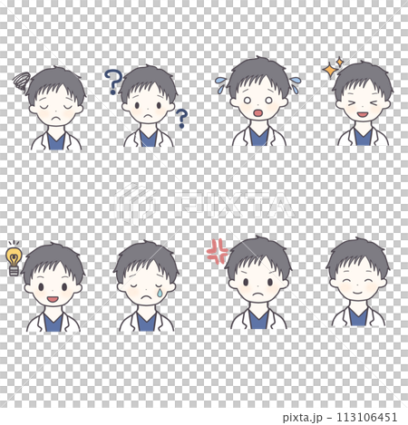 Male doctor's various facial expressions icon set 113106451