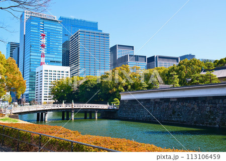 東京　冬の平川橋と大手濠の風景 113106459