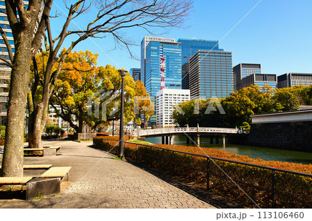 東京 冬の平川橋と大手濠の風景 東京 冬の平川橋と大手濠の風景 113106460