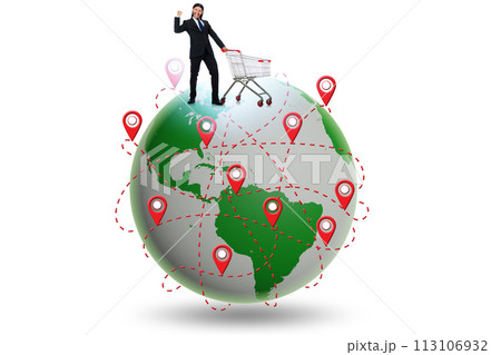 Concept of global shopping with globe and shopper Concept of global shopping with globe and shopper 113106932