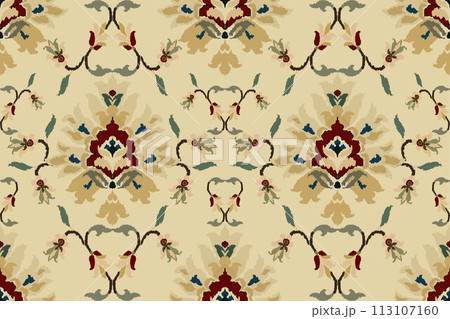 Ikat tribal Indian seamless pattern. Ethnic Aztec fabric carpet mandala ornament native boho chevron textile.Geometric African American oriental traditional vector illustrations. Embroidery style. Ikat tribal Indian seamless pattern. Ethnic Aztec fabric carpet mandala ornament native boho chevron textile.Geometric African American oriental traditional vector illustrations. Embroidery style. 113107160