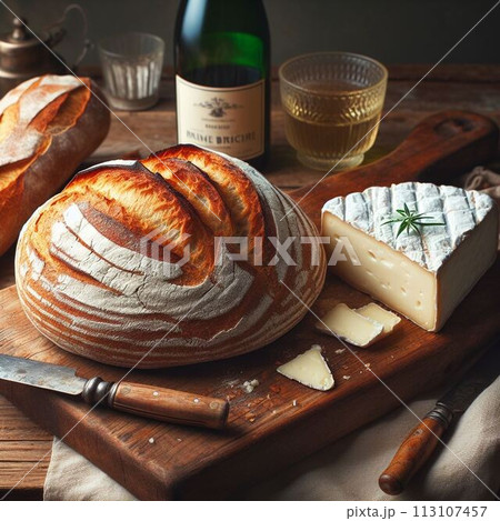フランスパンとチーズとワイン 113107457