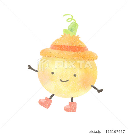 麦わら帽子をかぶった玉ねぎのイラスト 113107637