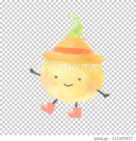 麦わら帽子をかぶった玉ねぎのイラスト 113107637